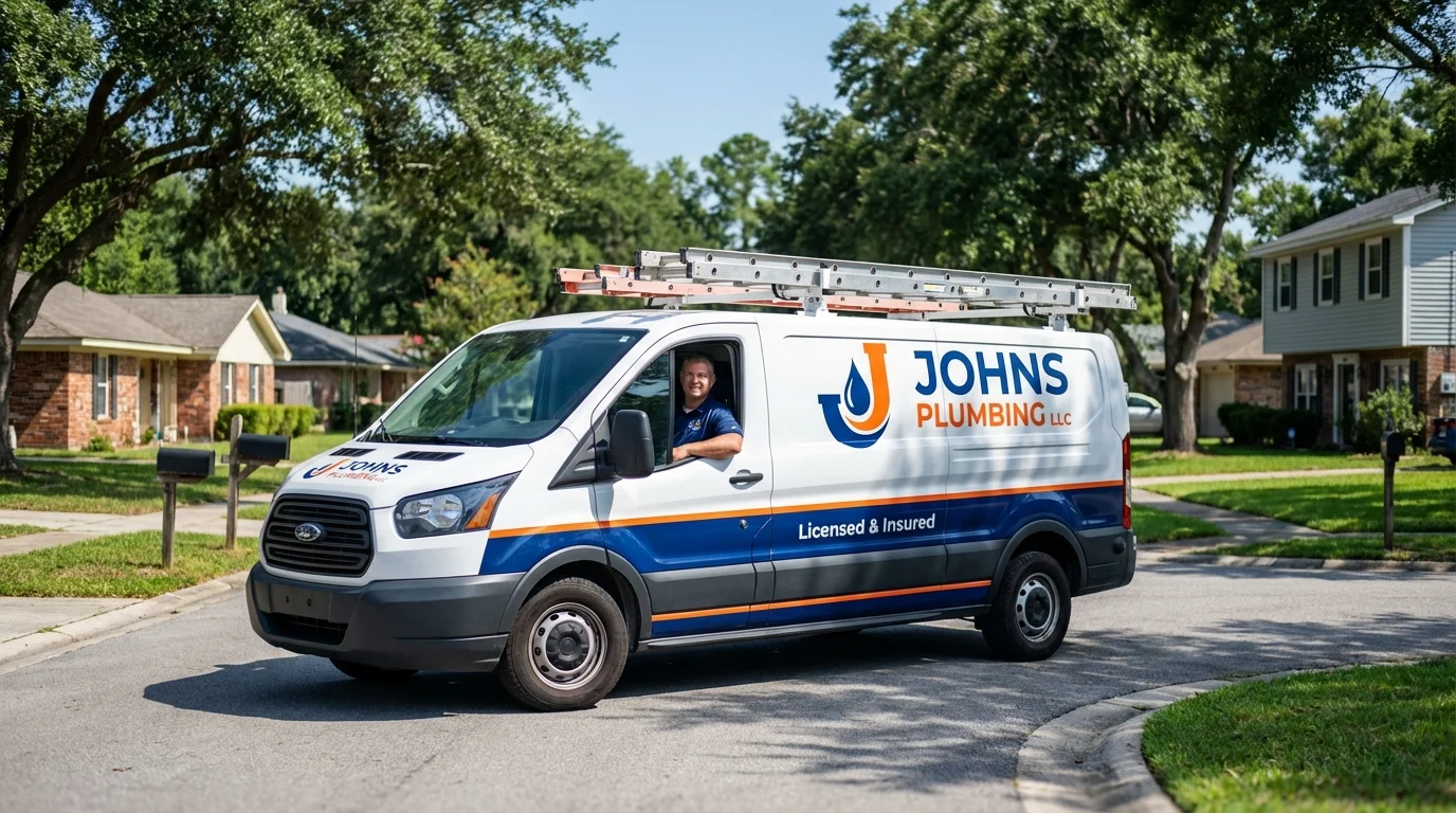 Johns Plumbing LLC service van in Farmington, CT
