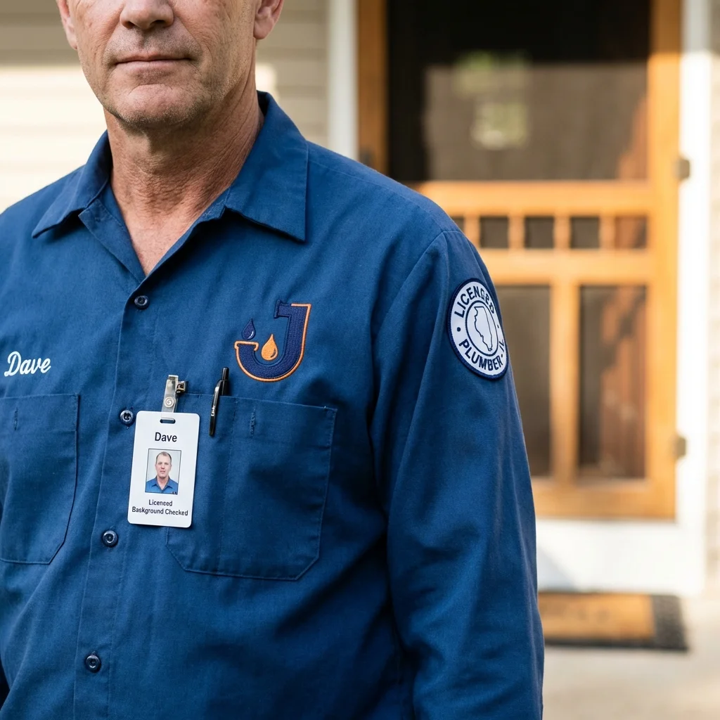 Licensed plumber showing ID badge in Farmington, CT