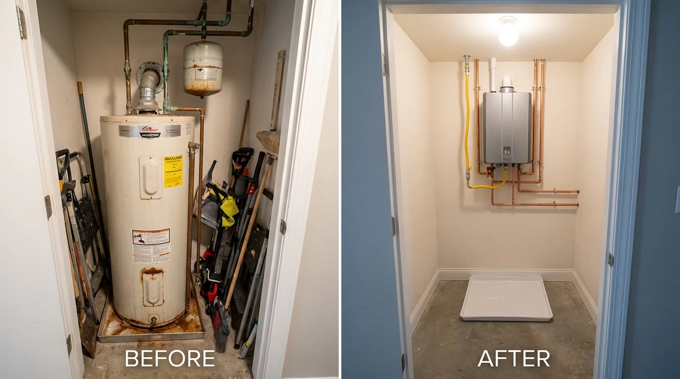 Tank water heater versus wall-mounted tankless unit comparison for Farmington, CT homeowners